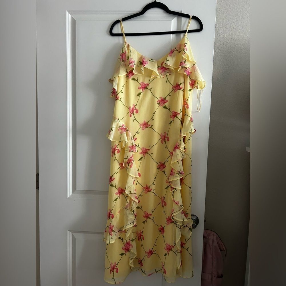CeCe Yellow Dress with Pink Floral Design